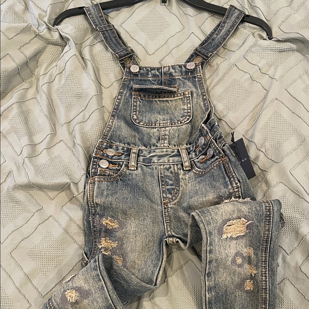 Boys Blue Distressed Overalls